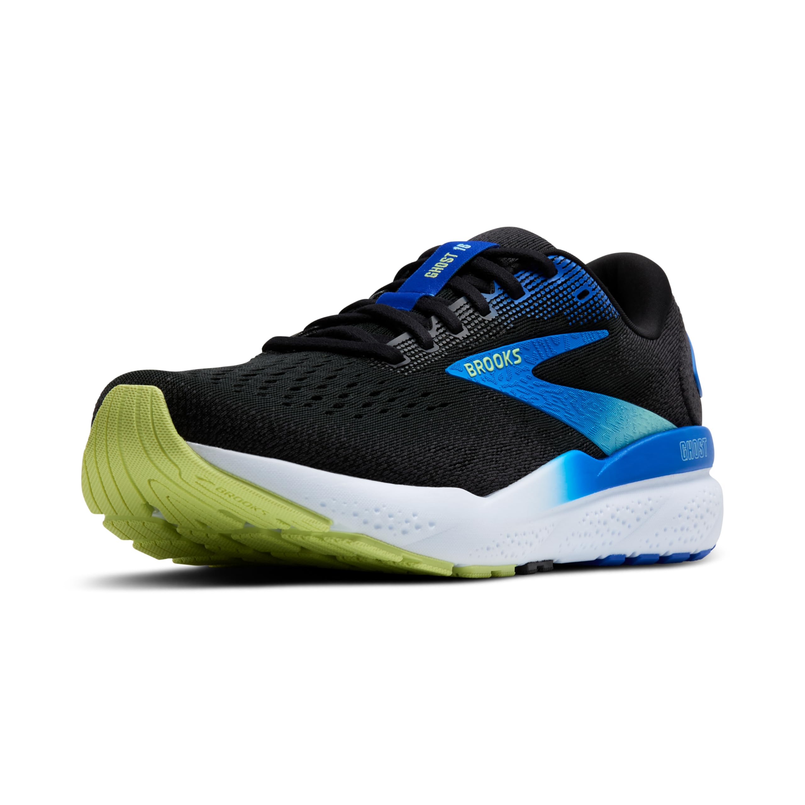 【y】 Brooks Men's Ghost 16 Neutral Running Shoe - Black/Cobalt/Neo